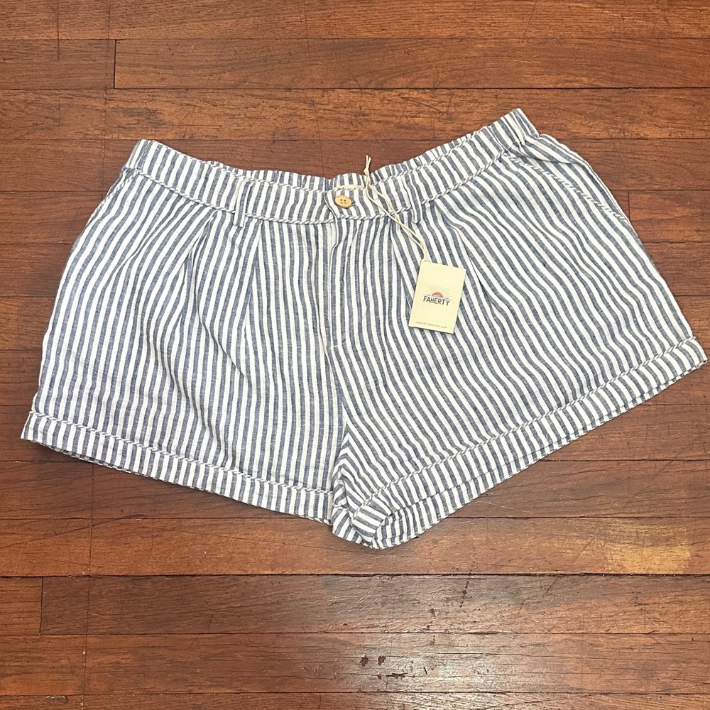 Faherty Sagaponack Striped Shorts - Blue and White NWT XL